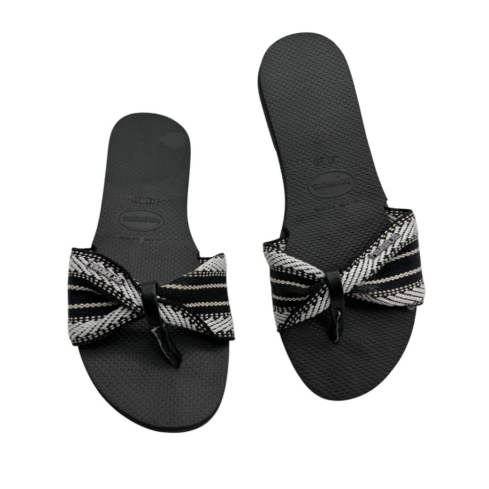 Havaianas You St. Tropez Fita Black White Beach Sandal Flip Flops Size US 7